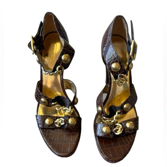 Coach Alligator Print "Iva" Gold Chain heel sz 8.5 - Picture 1 of 6
